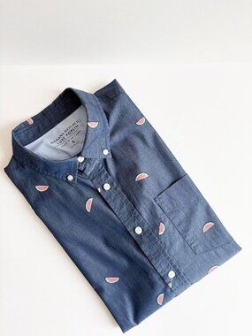 Banana Republic Slim Fit Luxe Poplin Watermelon Print Short Sleeve Shirt